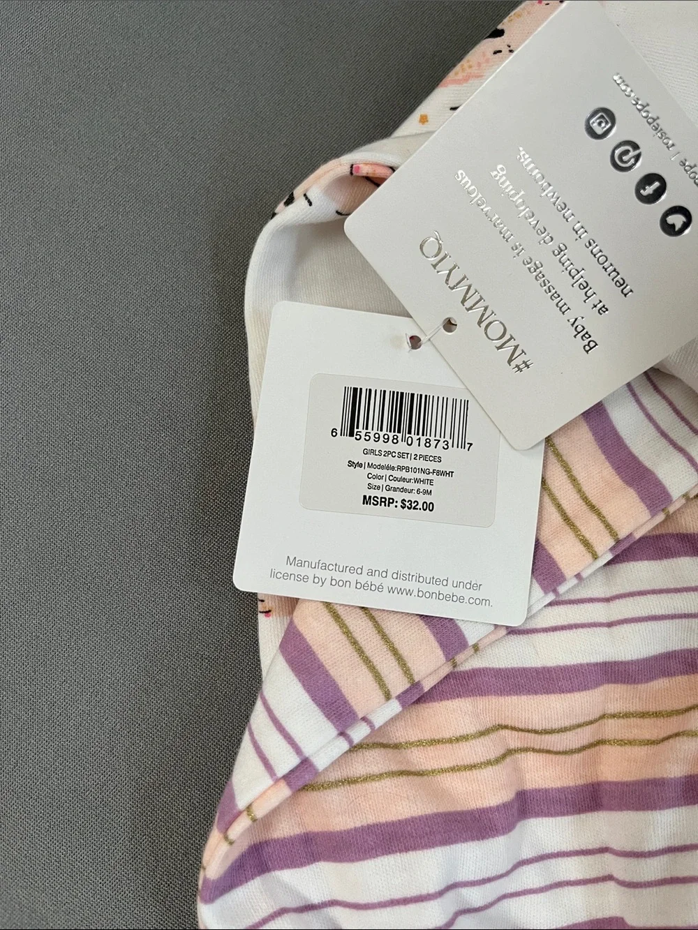Rosie Pope Cream Footie with Pink Floral Print & Lavender Stripes